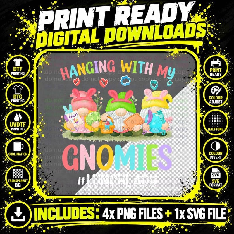 Hanging with My Gnomies Lunch Lady Easter Bunny Gnome Png SVG Digital Bundle