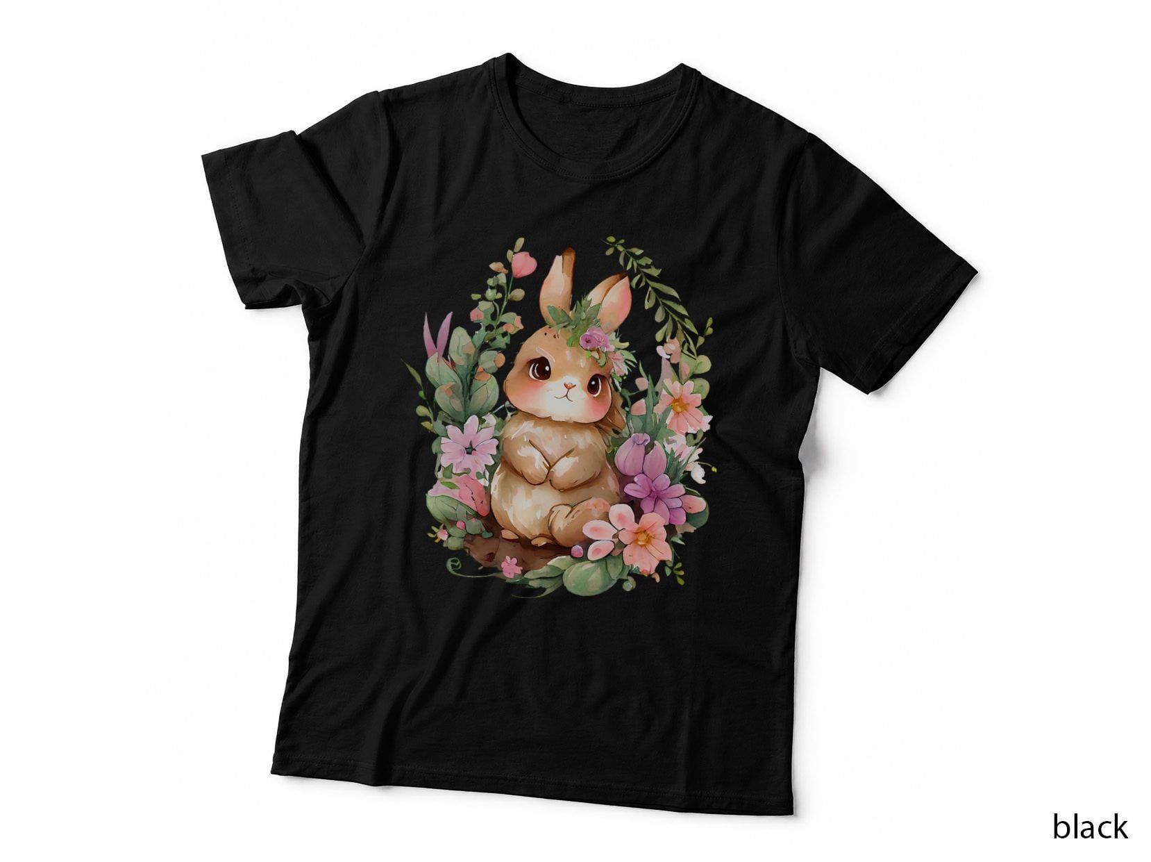 Happy Bunny Flower Graphic Girls Easter Bunny Rabbit Women T-Shirt