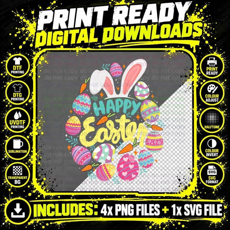 Happy Easter - Colorful Eggs Egg Hunting Jesus Christ Png SVG Digital Bundle