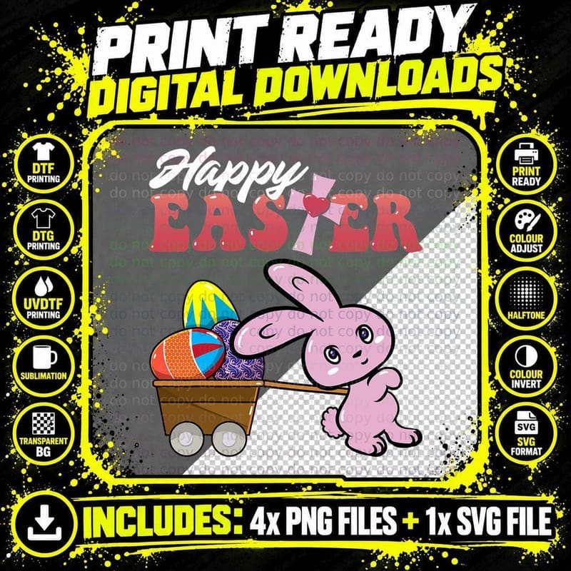 Happy Easter Bunny Egg Hunt Christian Girl Kid Toddler Png SVG Digital Bundle