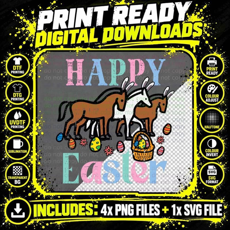 Happy Easter Bunny Horses Farm T-Shirt, Easter Print Png SVG Digital Bundle