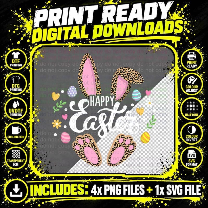 Happy Easter Bunny Leopard Easter Egg Hunt Easter Women Png SVG Digital Bundle