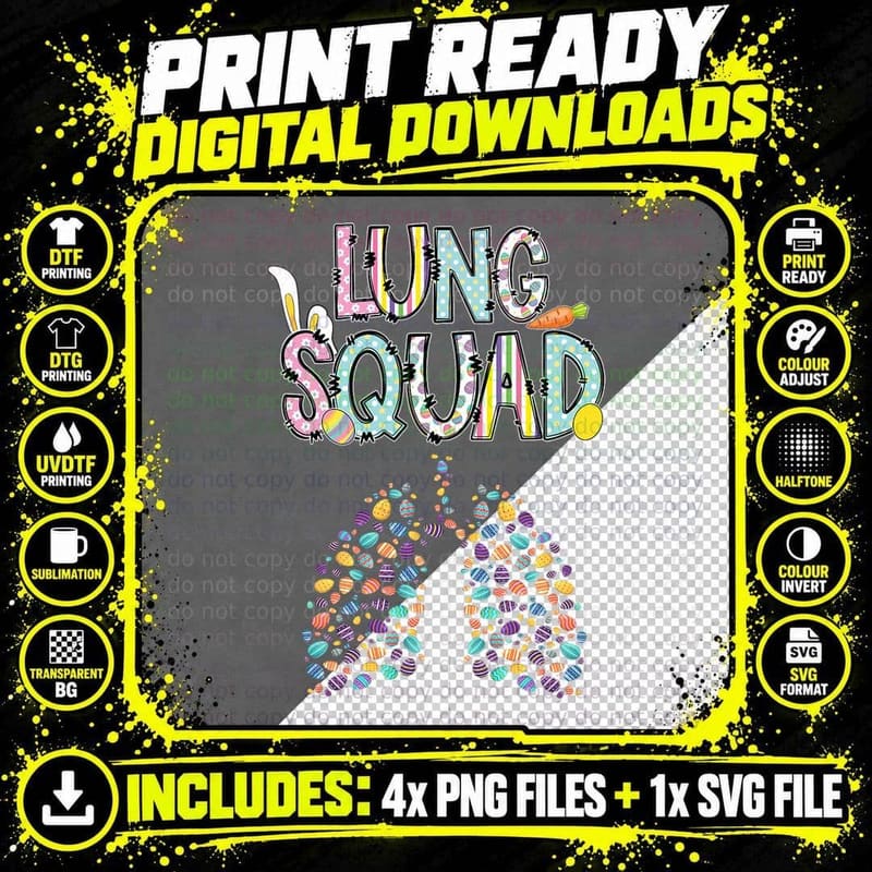 Happy Easter Bunny Lung Squad RT Respiratory Therapist Png SVG Digital Bundle