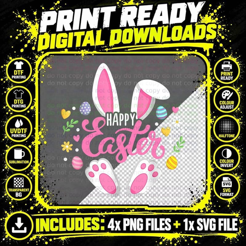 Happy Easter Bunny Rabbit Face Funny Easter Day Women Png SVG Digital Bundle