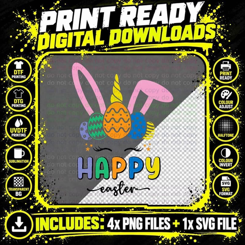 Happy Easter Bunny Unicorn Easter Girls Easter Eggs Png SVG Digital Bundle