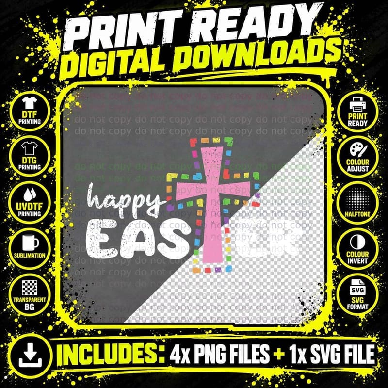 Happy Easter Christian Egg Hunting Spring Cross T-Shirt Png SVG Digital Bundle