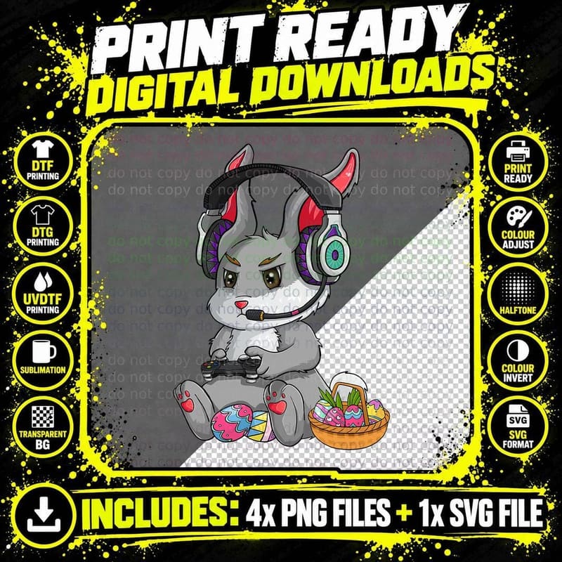 Happy Easter Day Boy Girl Kid Gamer Bunny Rabbit Gaming Png SVG Digital Bundle
