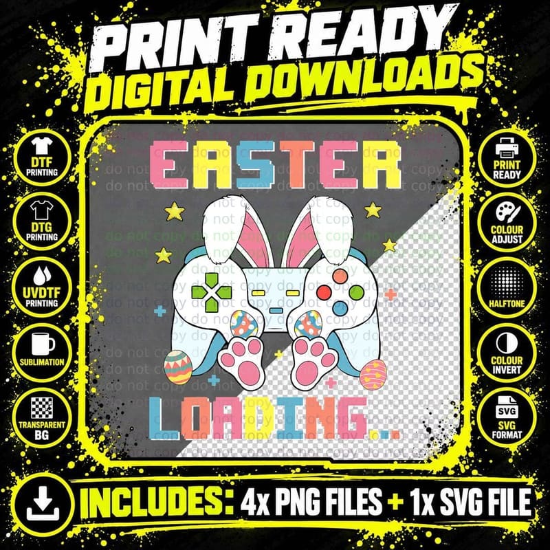 Happy Easter Day Bunny Easter Loading Video Game Boys Png SVG Digital Bundle