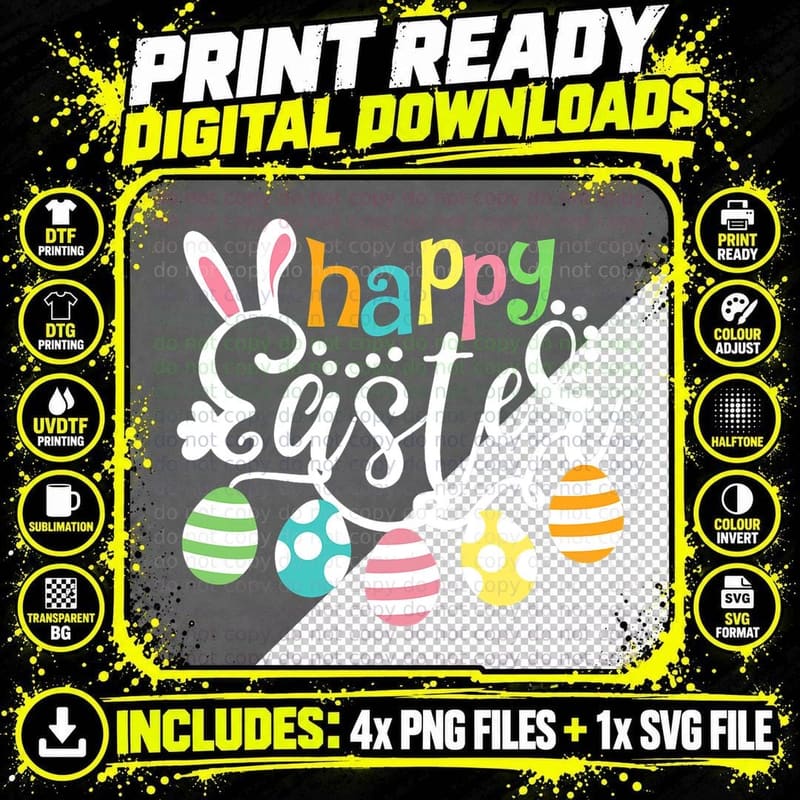 Happy Easter Day Colorful Egg Hunting Cute Bunny Girl Png SVG Digital Bundle