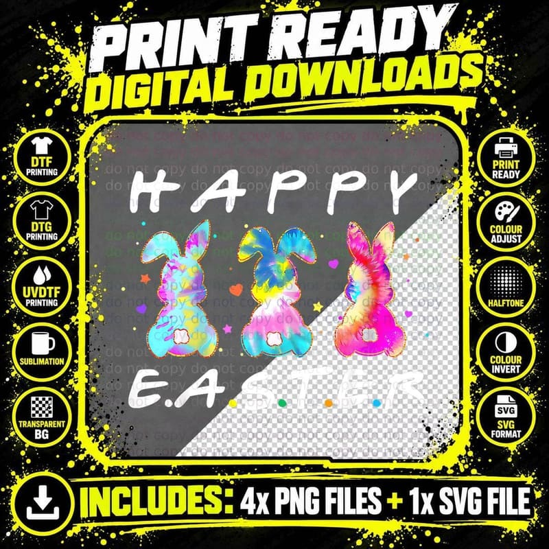 Happy Easter Day Cute Bunny Funny Rabbit Tie Dye Women Png SVG Digital Bundle