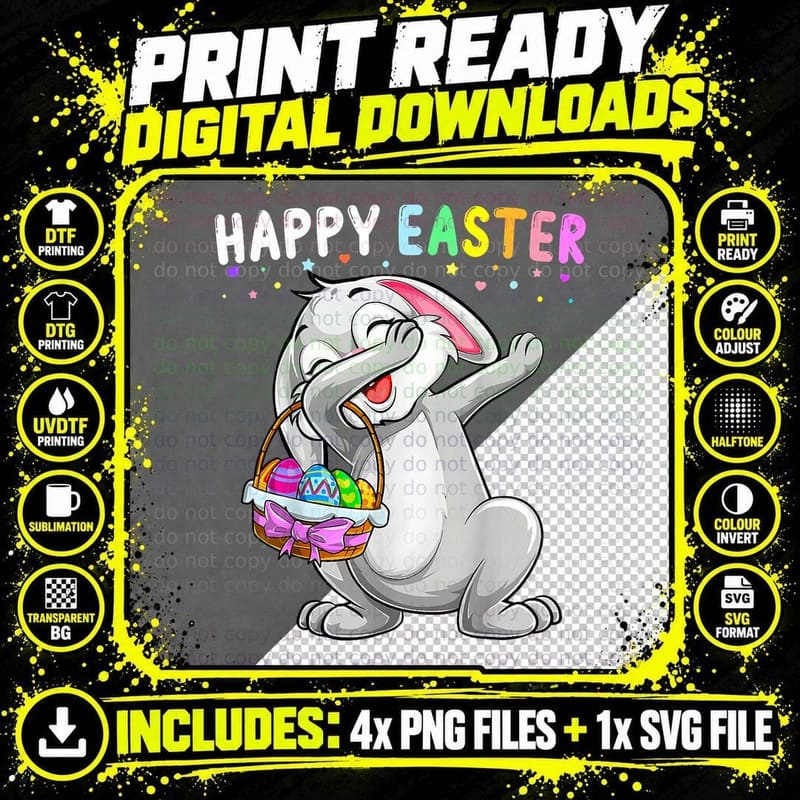 Happy Easter Day Dabbing Rabbit Cute Bunny Egg Hunt Dab Png SVG Digital Bundle
