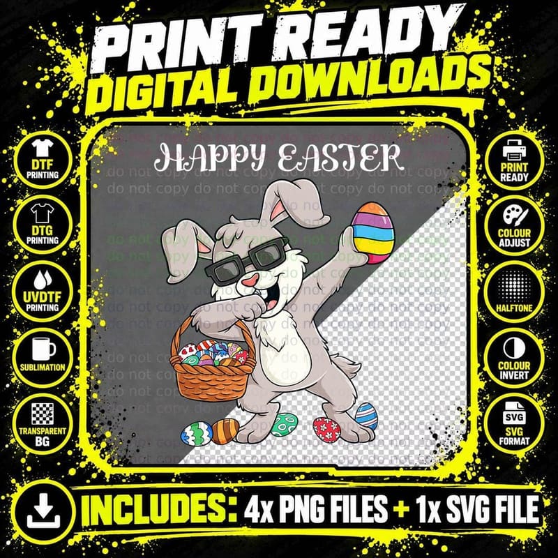 Happy Easter Day Dabbing Rabbit Eggs Toddler Boys Girls Png SVG Digital Bundle