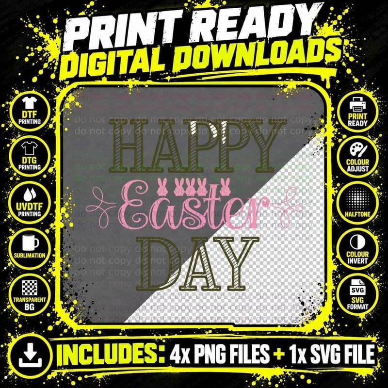 Happy Easter Day Easter T-Shirt, Easter Bunny Png SVG Digital Bundle