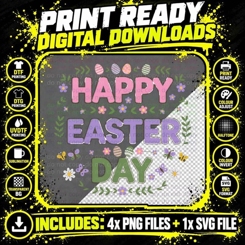 Happy Easter Day Easter T-Shirt, Easter Floral Png SVG Digital Bundle