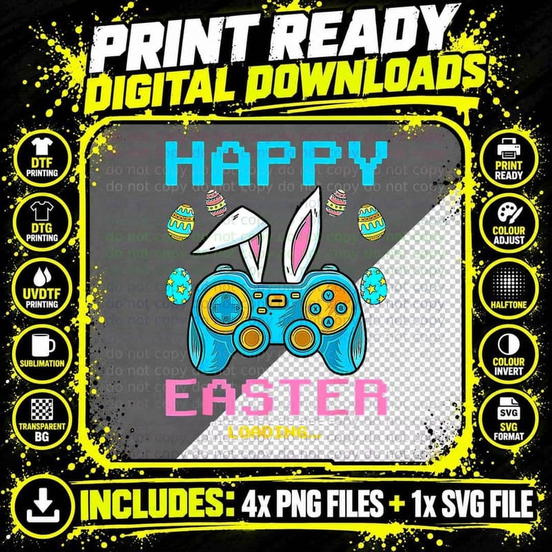 Happy Easter Day Gamer Video Game Rabbit Bunny Gamer Png SVG Digital Bundle
