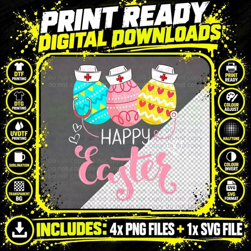 Happy Easter Day Nursing Cute Bunny Egg Nurse Png SVG Digital Bundle