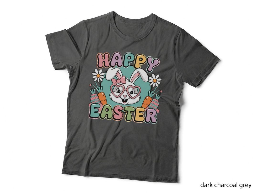 Happy Easter Design T-Shirt, Easter Bunny with Carrots and Graphic Tee
