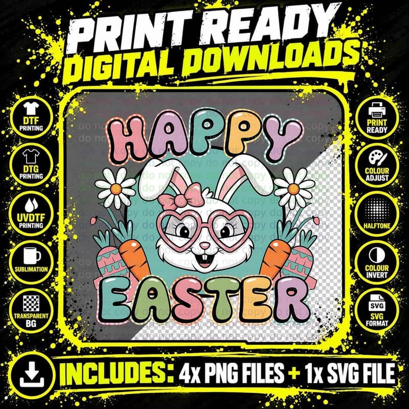 Happy Easter Design T-Shirt, Easter Bunny with Carrots Png SVG Digital Bundle