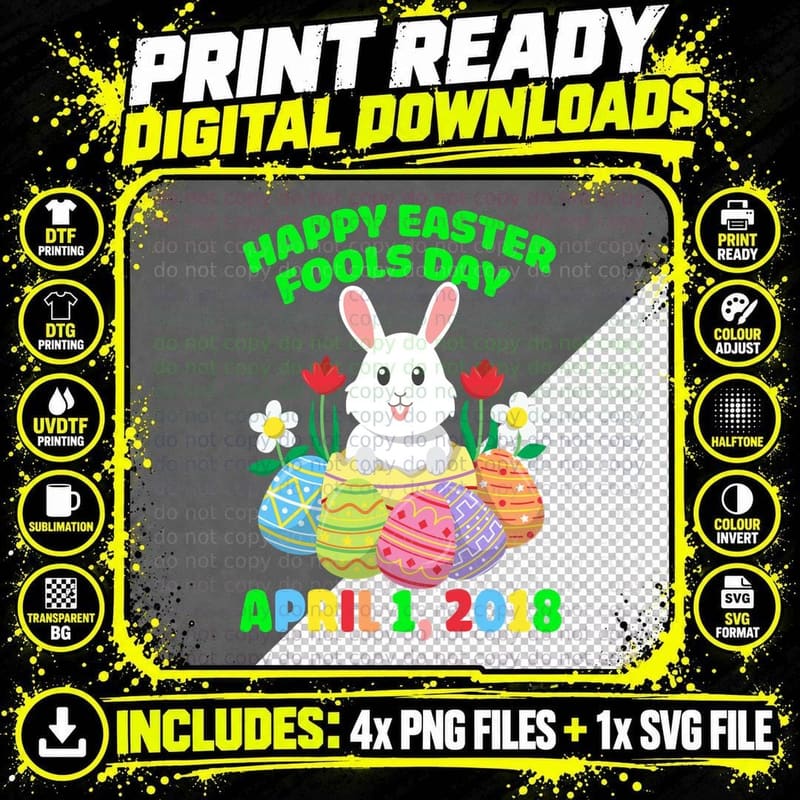 Happy Easter Fools Day Cool Design, Easter Themed Png SVG Digital Bundle
