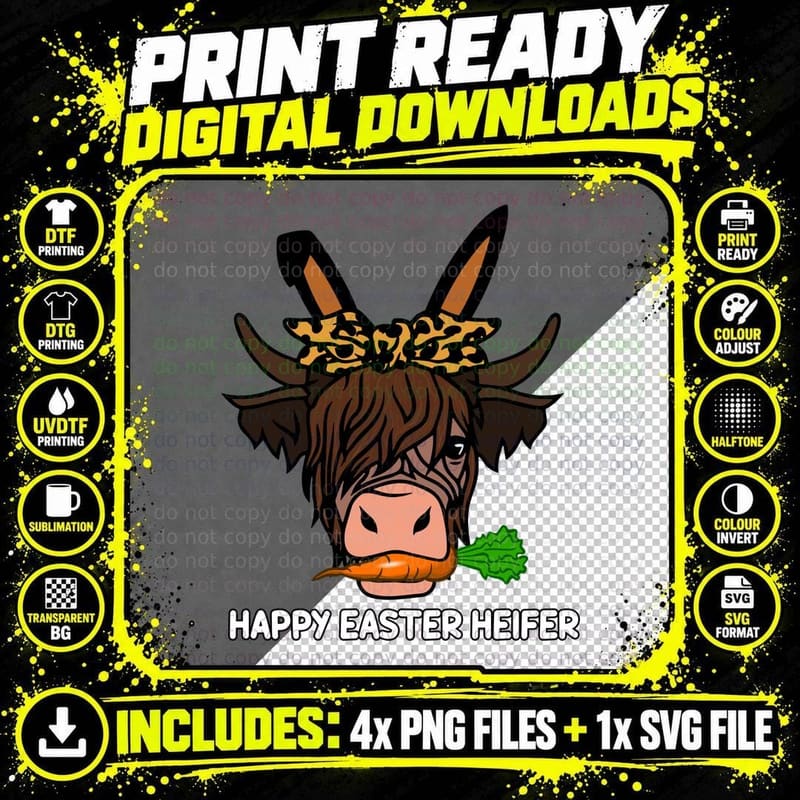 Happy Easter Heifer Easter T-Shirt Png SVG Digital Bundle