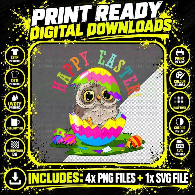 Happy Easter Owl in Chocolate Egg Hunting Eggs Lover Png SVG Digital Bundle