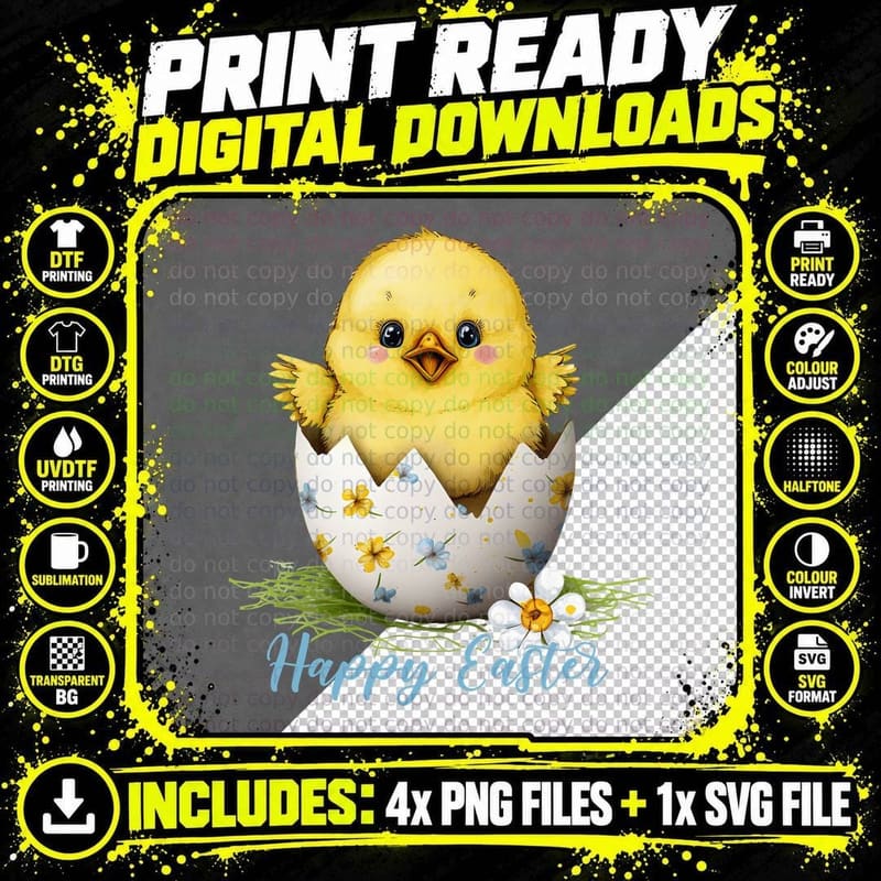 Happy Easter T-Shirt, Chick Hatching from Egg with Png SVG Digital Bundle