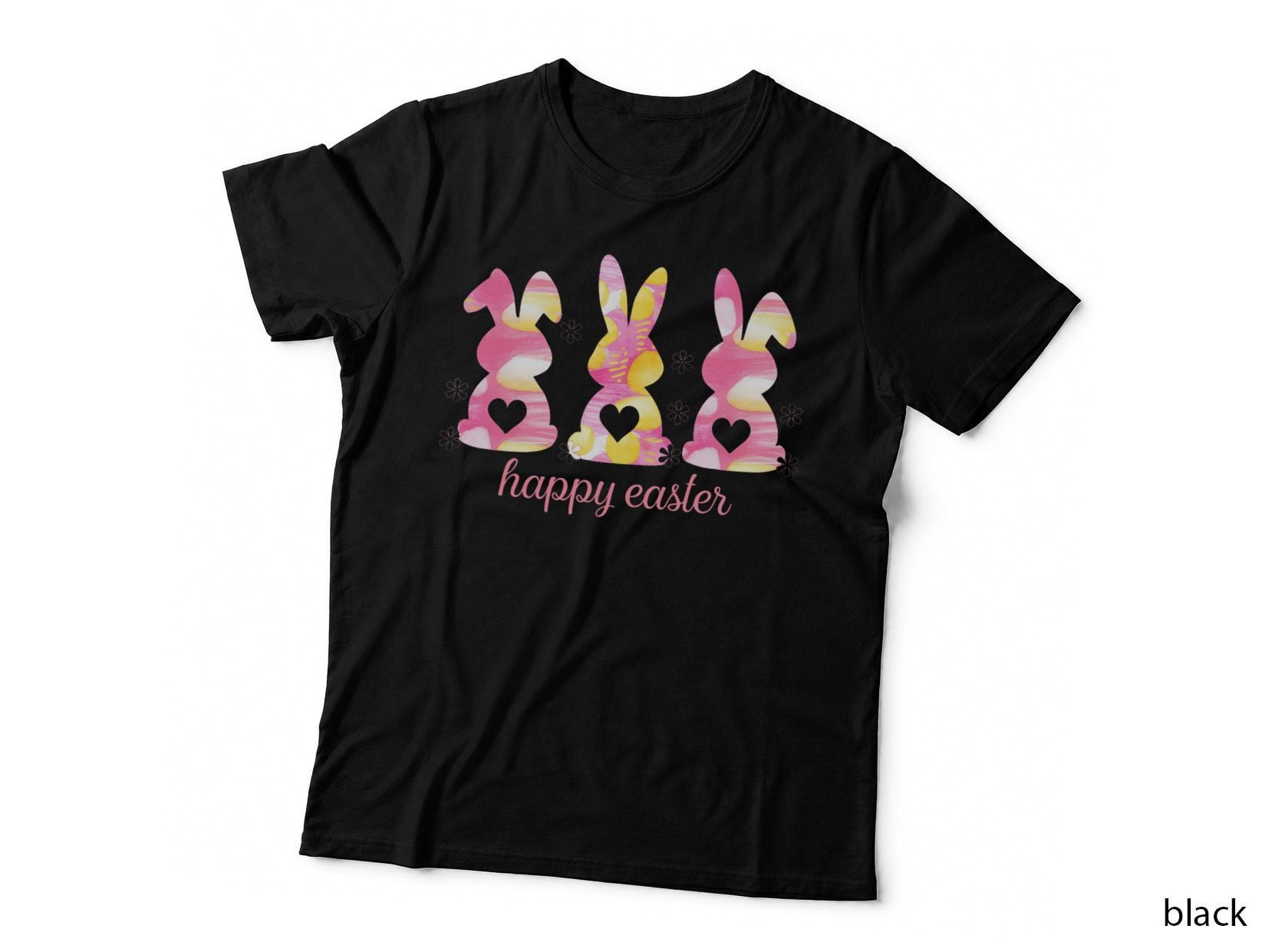 Happy Easter T-Shirt, Easter Bunnies in Pink and Yellow Graphic Tee