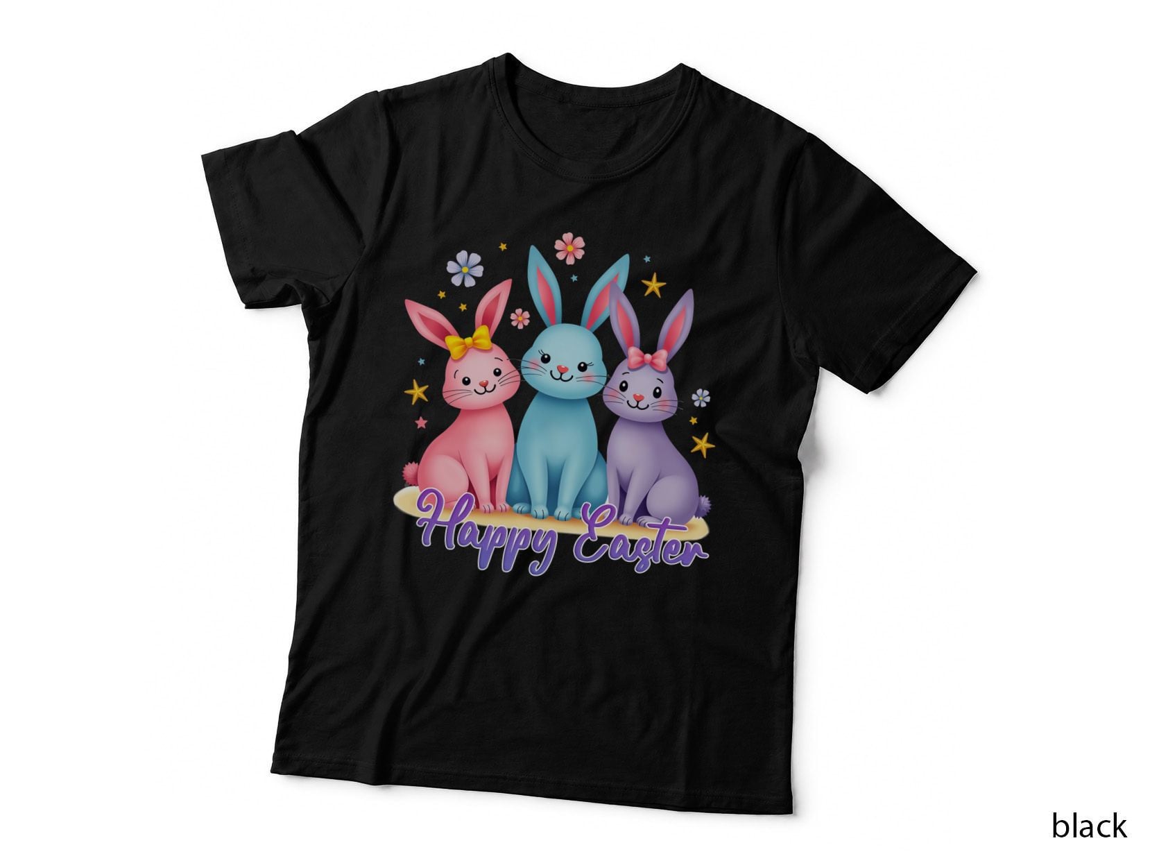 Happy Easter T-Shirt, Easter Bunnies with Bows Graphic Tee