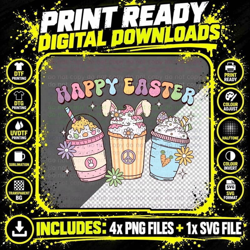 Happy Easter T-Shirt, Easter-Themed Milkshakes with Png SVG Digital Bundle