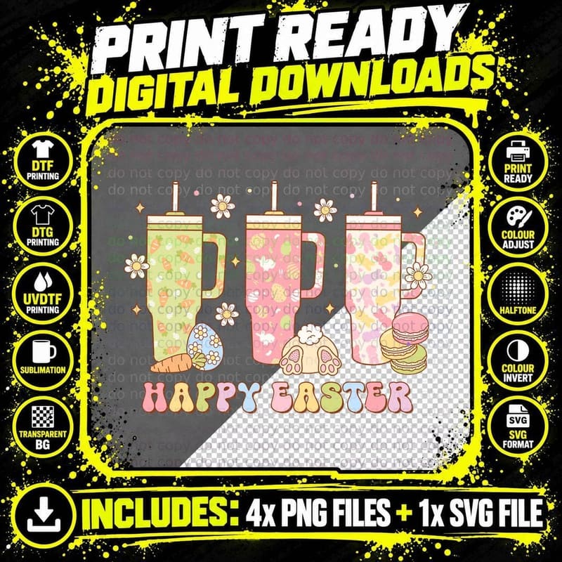 Happy Easter T-Shirt, Easter-Themed Tumblers with Pastel Png SVG Digital Bundle