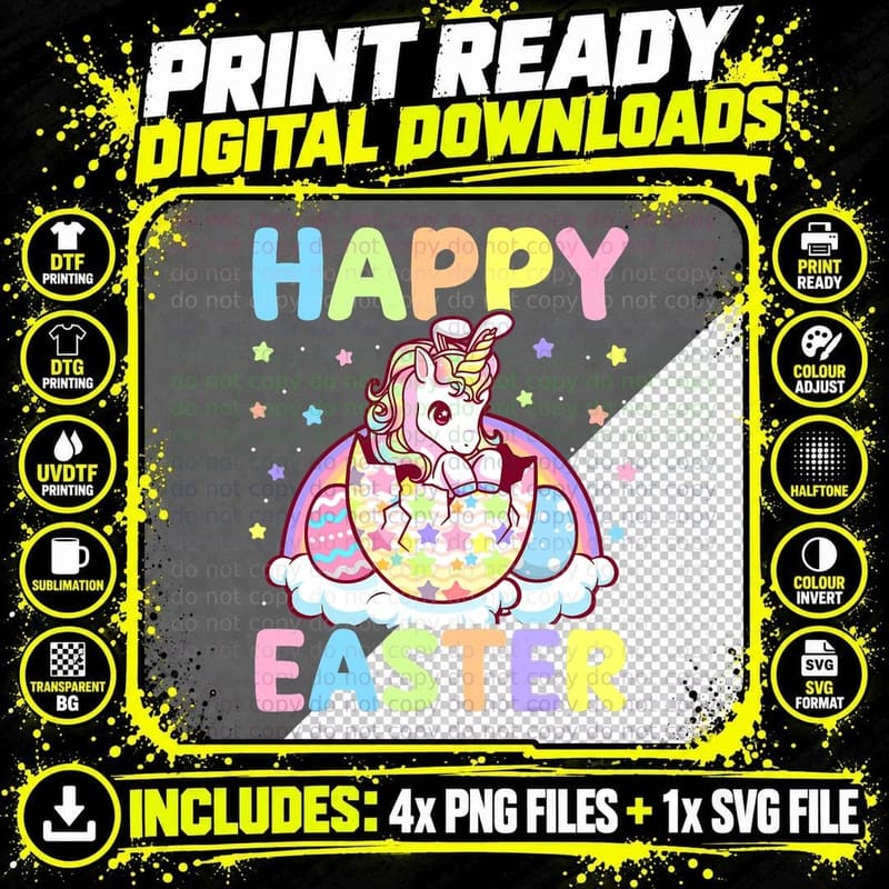 Happy Easter Unicorn Bunny Girls Kids Easter Eggs Png SVG Digital Bundle
