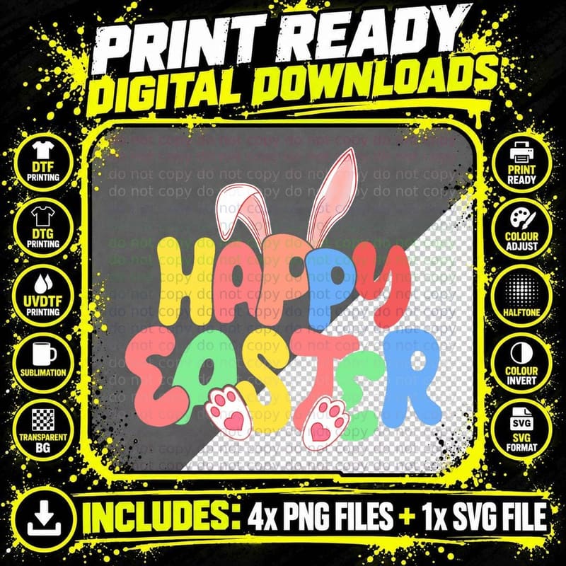 Happy Easter, Family Group, Easter Bunny Png SVG Digital Bundle