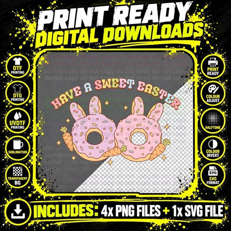 Have a Sweet Easter T-Shirt, Donut Bunnies with Carrots Png SVG Digital Bundle