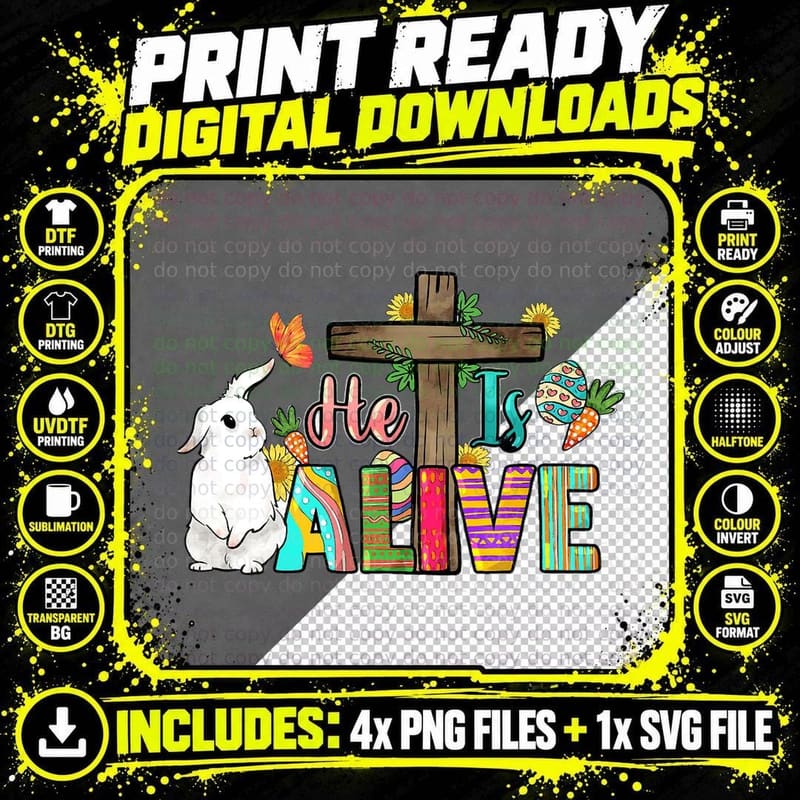 He Is Alive Jesus Christian Easter Day Religious Gifts Png SVG Digital Bundle