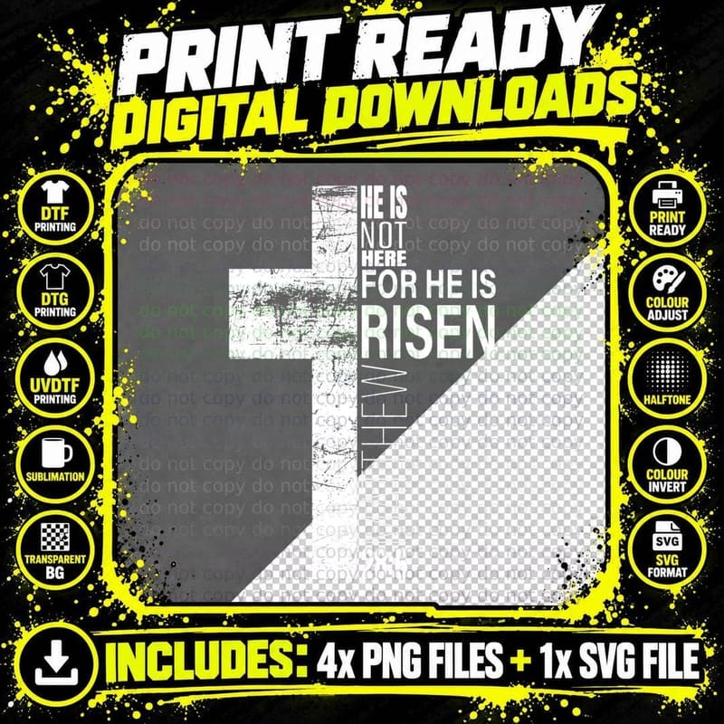 He Is Risen Christian Dad Easter Bible Verse Cross Png SVG Digital Bundle