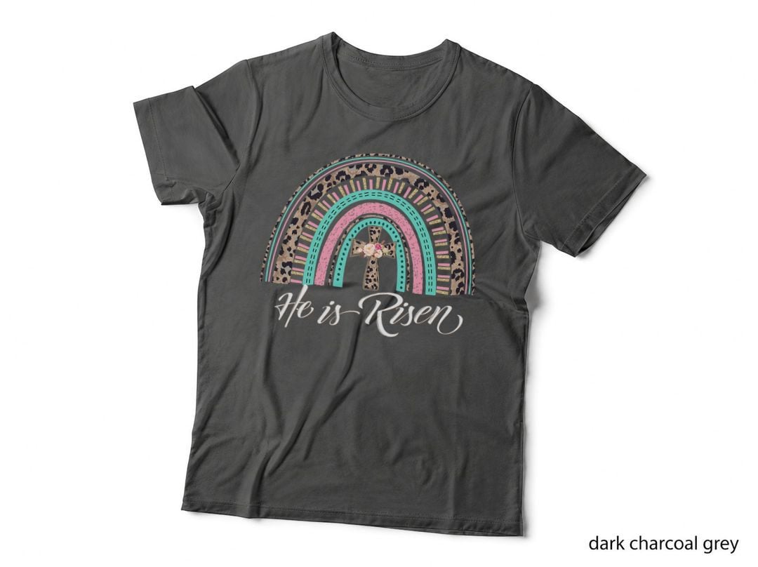 He Is Risen Christian Easter Rainbow Leopard Women Mom Gift T-Shirt