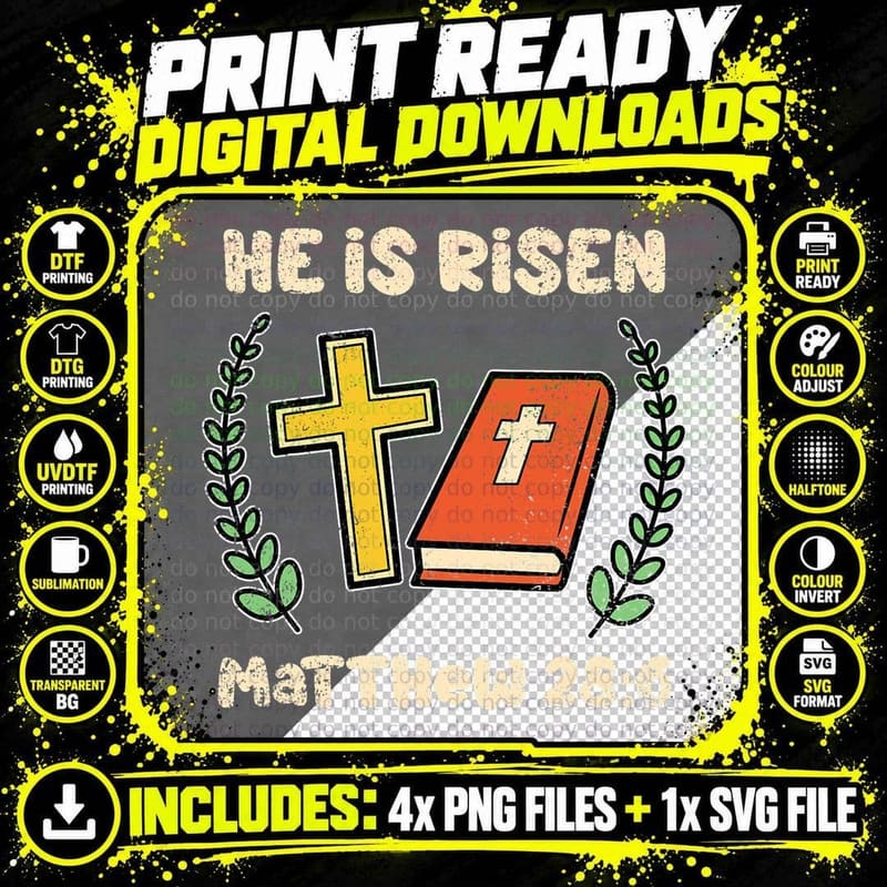 He Is Risen Easter Egg Hunting Bible Cross Christian Png SVG Digital Bundle