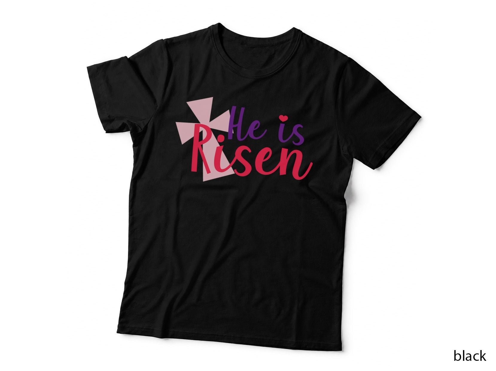 He Is Risen Easter Religious Red Pink Purple Cross T-Shirt