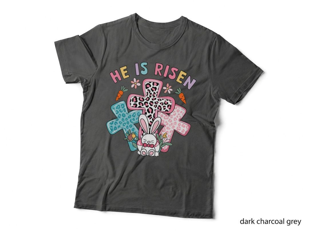 He Is Risen Easter T-Shirt, Easter Bunny with Crosses and Graphic Tee