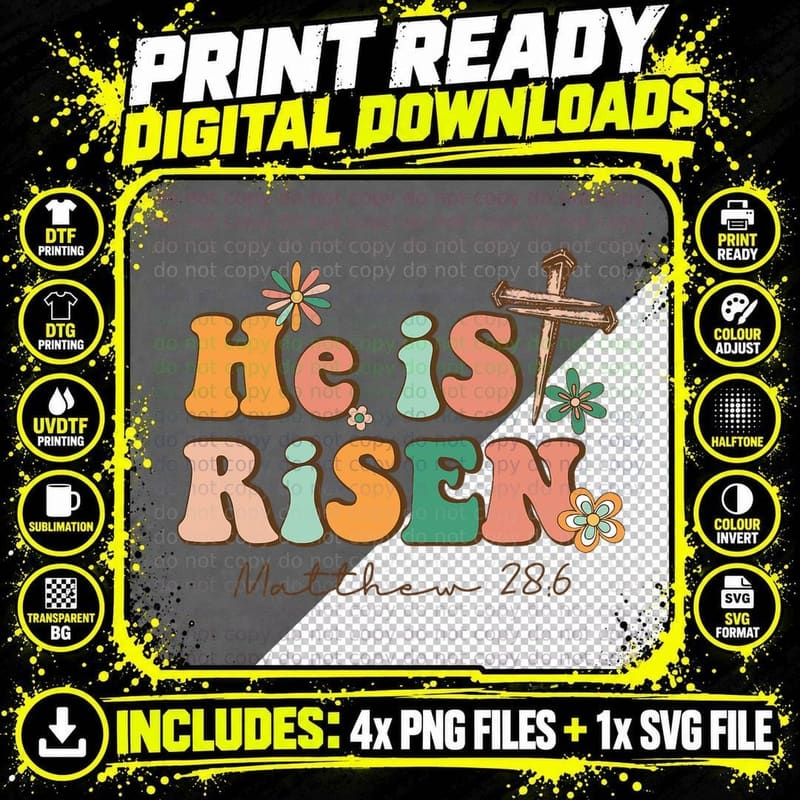 He Is Risen Happy Easter Christian Christ Jesus Bible Png SVG Digital Bundle