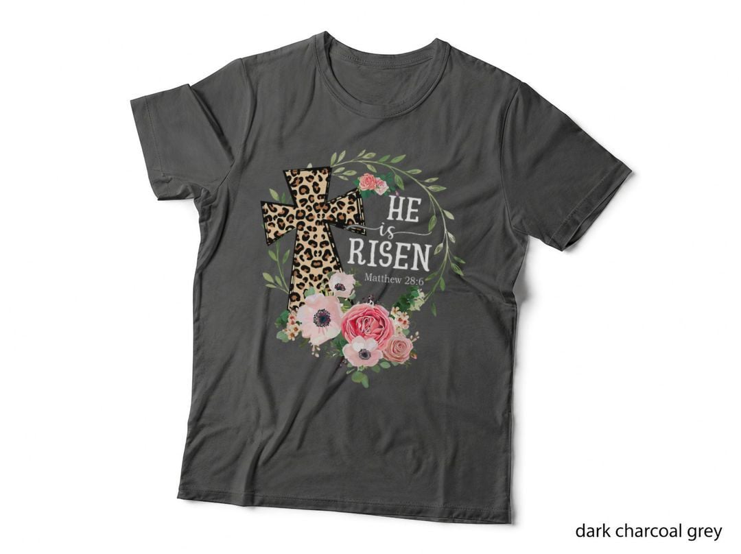 He Is Risen Happy Easter Day Jesus Leopard Christian Cross T-Shirt