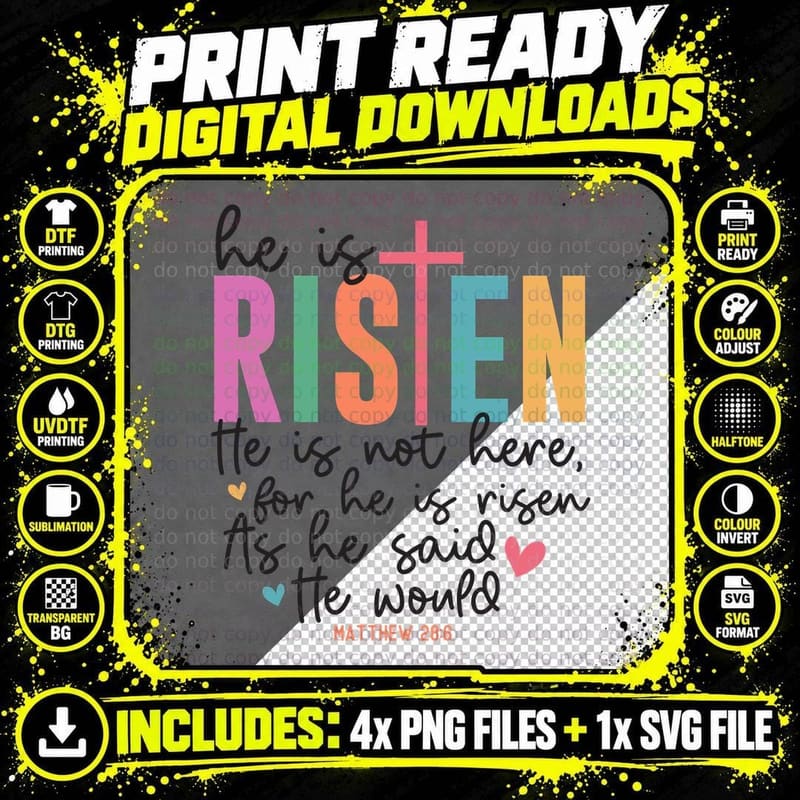 He Is Risen Is Not Here for Is as Said Would Multicolor Png SVG Digital Bundle