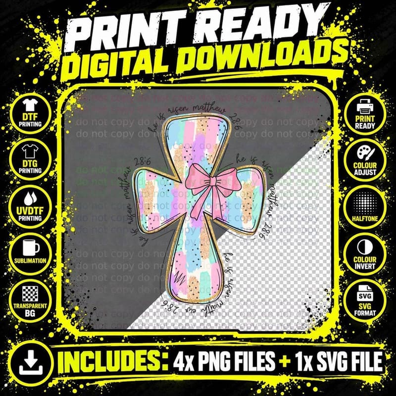 He Is Risen Matthew 28 6 Easter T-Shirt Png SVG Digital Bundle