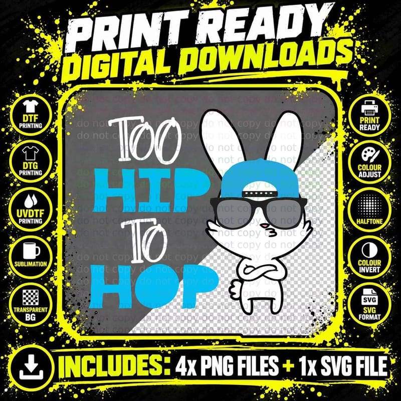 Hip Hop Bunny T-Shirt, Cool Animal Print Png SVG Digital Bundle
