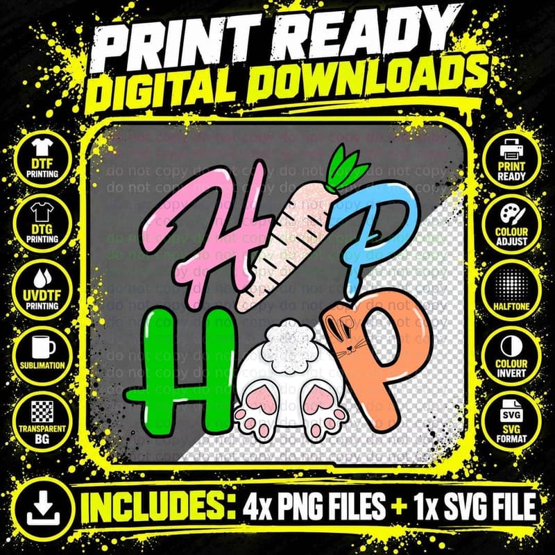 Hip Hop Easter T-Shirt, Easter Bunny Carrot Fun Graphic Png SVG Digital Bundle