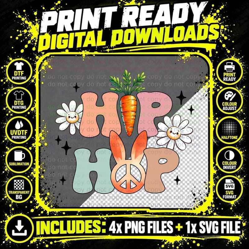 Hip Hop Easter T-Shirt, Hippie Carrot Flowers Peace Png SVG Digital Bundle