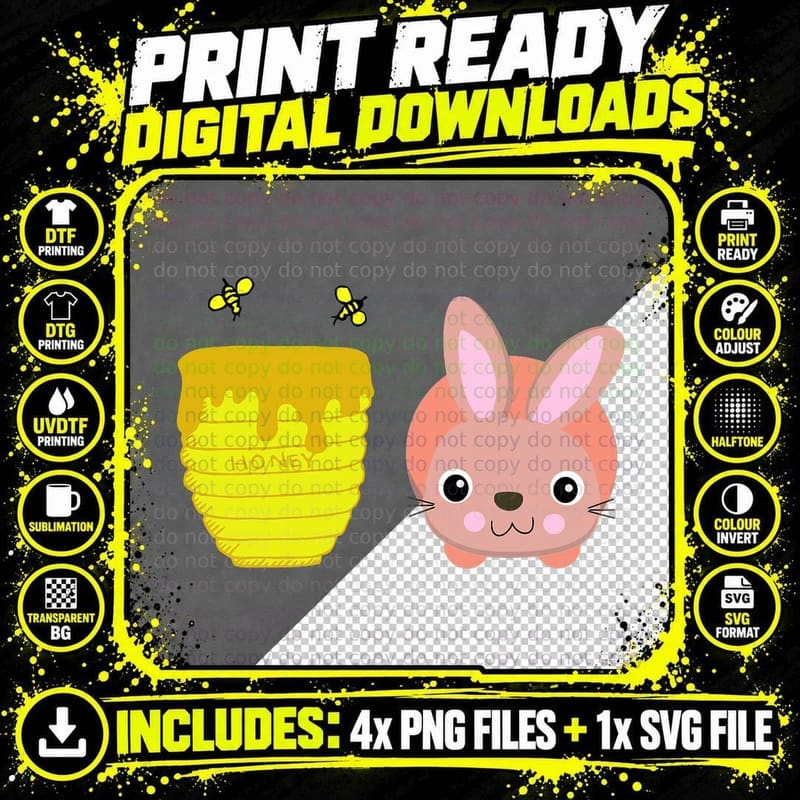 Honey Bunny Cute & Funny Rabbit Animal Lovers T-Shirt Png SVG Digital Bundle