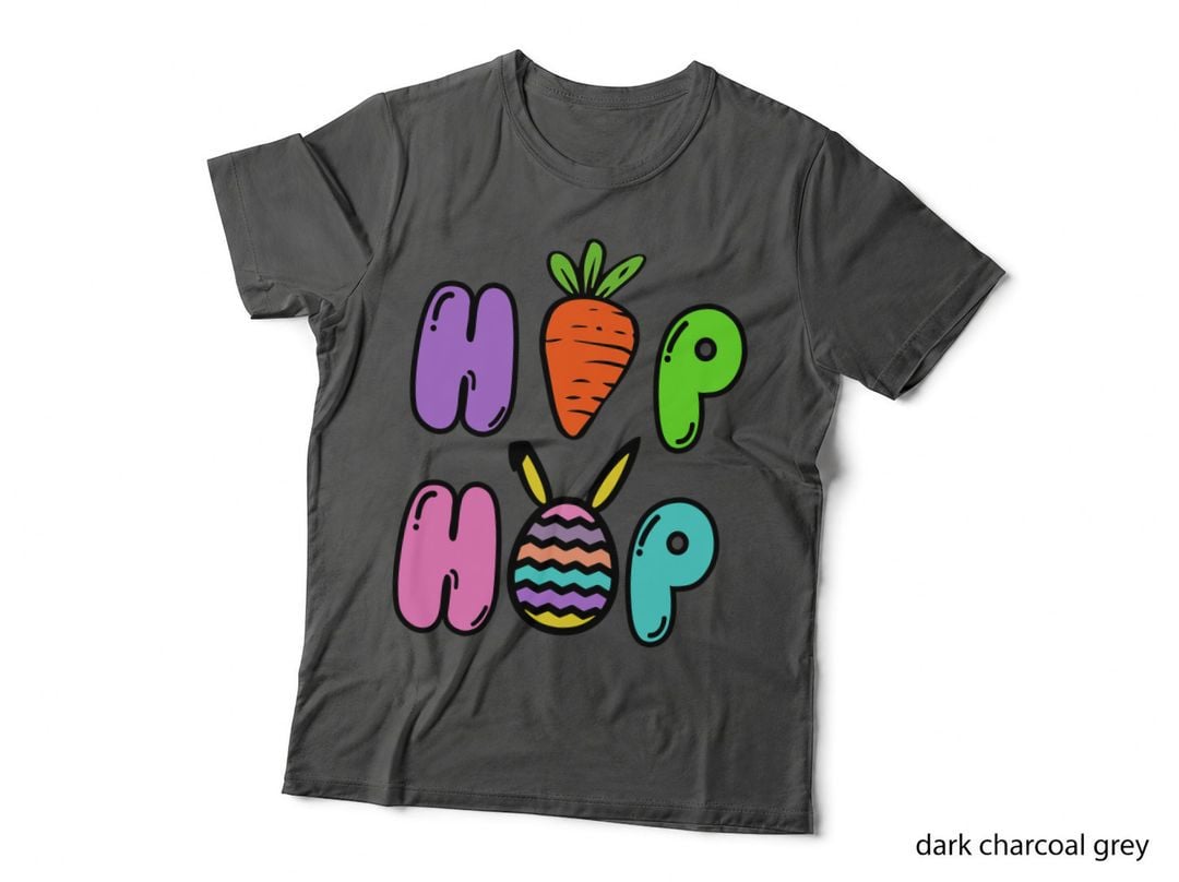 Hop Easter T-Shirt, Easter Bunny Carrot Egg Graphic Tee, Easter Design Shirt