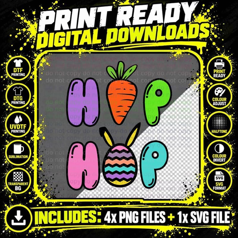 Hop Easter T-Shirt, Easter Bunny Carrot Egg Graphic Tee Png SVG Digital Bundle