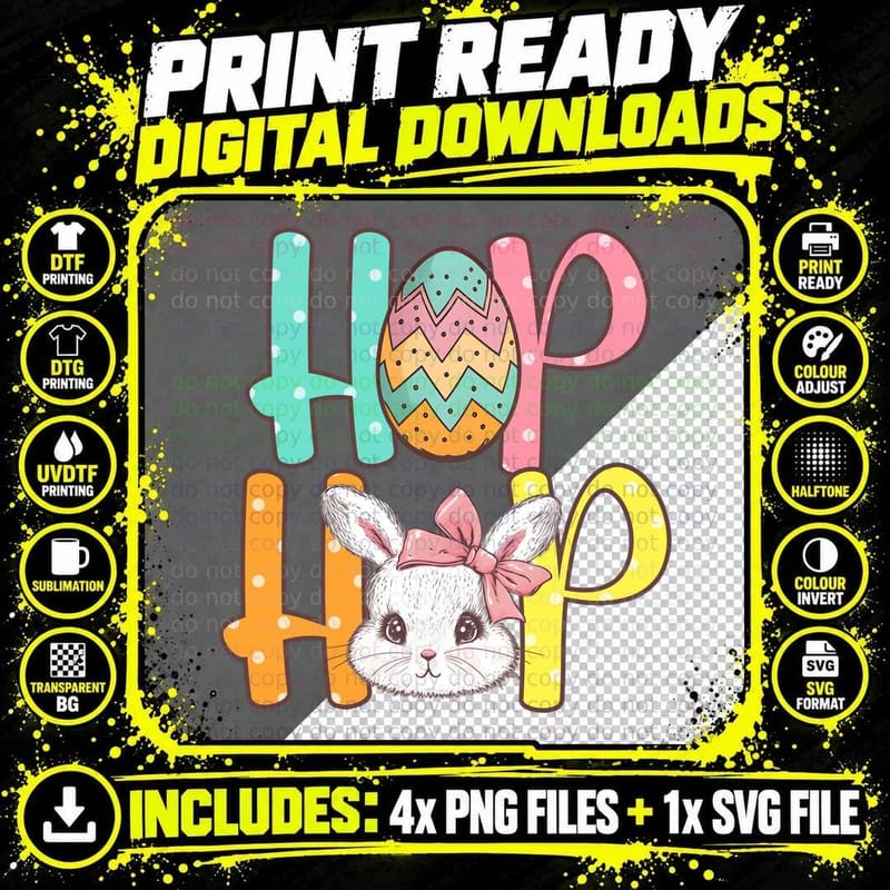 Hop Easter T-Shirt, Easter Bunny with Egg Graphic Tee Png SVG Digital Bundle